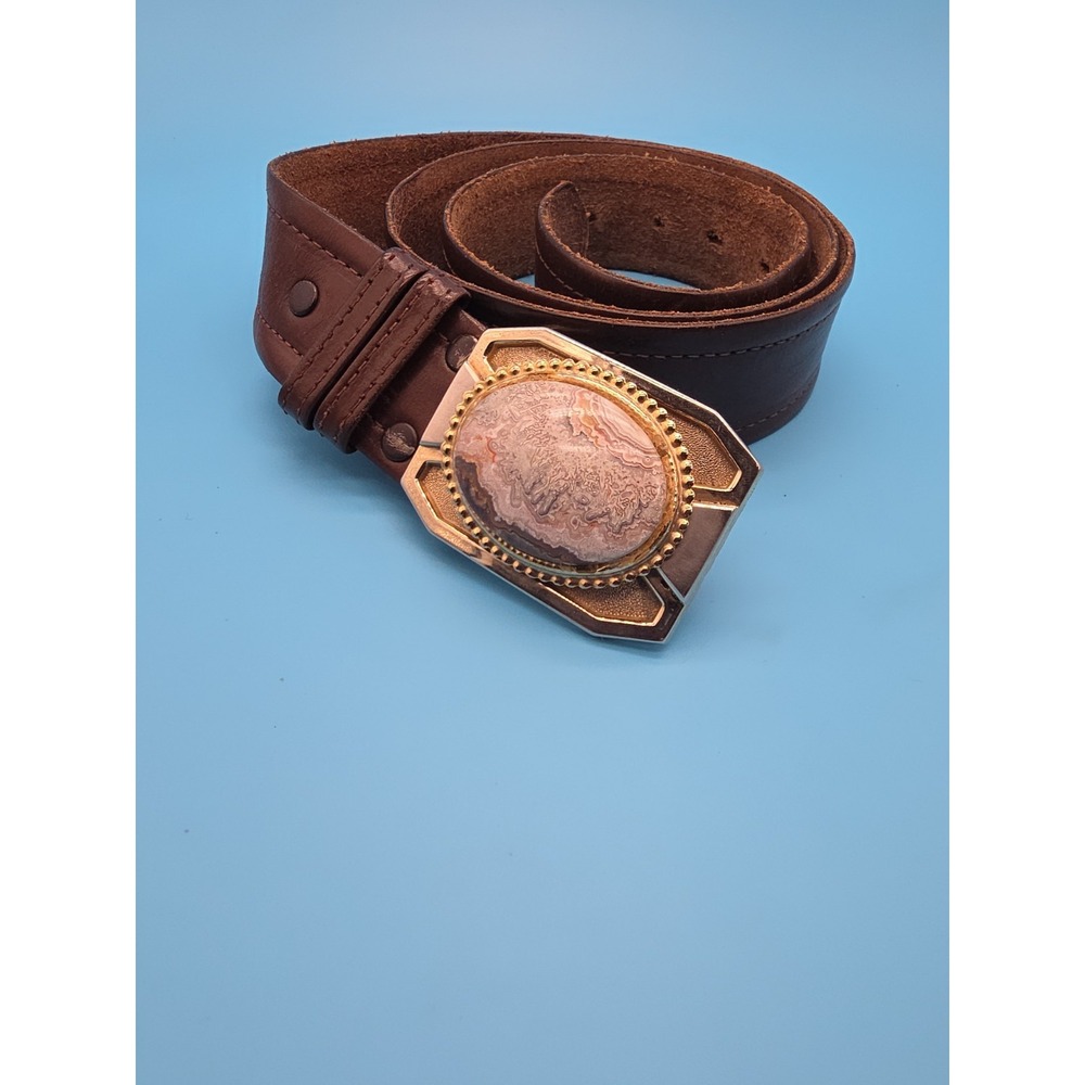 Vintage Brown Leather Belt Gold Tone Buckle